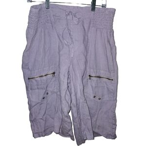 XCVI Loose Bermuda Linen Shorts Lavender Smocked Waist